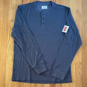 NEW Wrangler Men's Long Sleeve Charcoal Grey Waffle Henley Shirt M